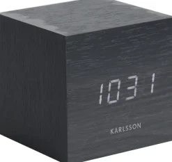 Réveil en bois carré Cube (Noir)