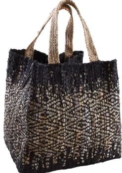 Sac de rangement en jute et cuir (Noir)