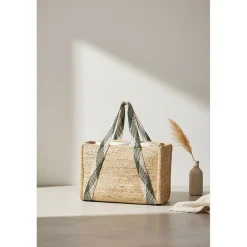 Sac en jute rectangulaire et poche en coton kaki