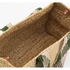 Sac en jute rectangulaire et poche en coton kaki