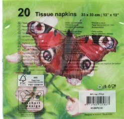 Serviette en papier de soie avec motifs (Lot de 20) (Papillon)