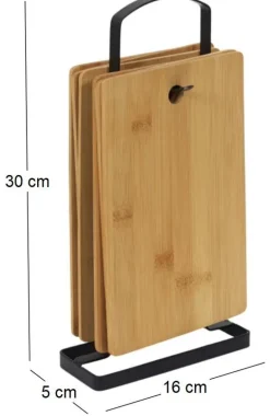 Set de 6 planches à découper en bambou avec socle en métal