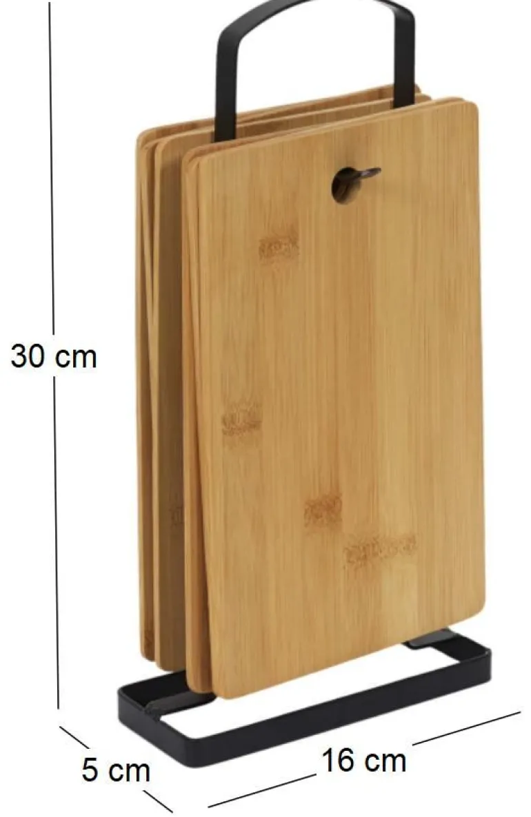 Set de 6 planches à découper en bambou avec socle en métal