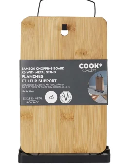 Set de 6 planches à découper en bambou avec socle en métal