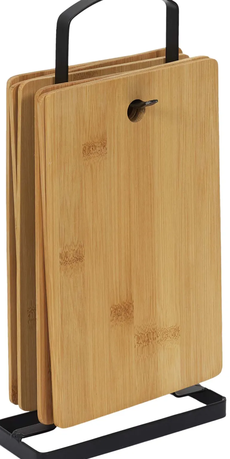 Set de 6 planches à découper en bambou avec socle en métal
