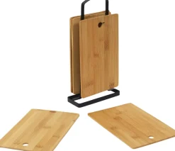Set de 6 planches à découper en bambou avec socle en métal
