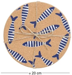 Set de table en liège Poissons 20 cm (Lot de 6)
