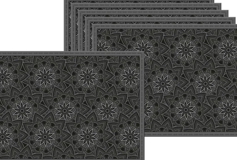 Set de table en vinyle 40 x 30 cm (Lot de 6) (Mandala noir)