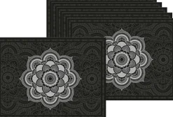 Set de table en vinyle 40 x 30 cm (Lot de 6) (Mandala noir et gris)