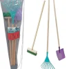 Set 3 outils de jardin enfant + sac de transport (Pelle + balai + râteau)