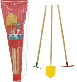 Set 3 outils de jardin enfant + sac de transport (Pelle + râteau + pioche)