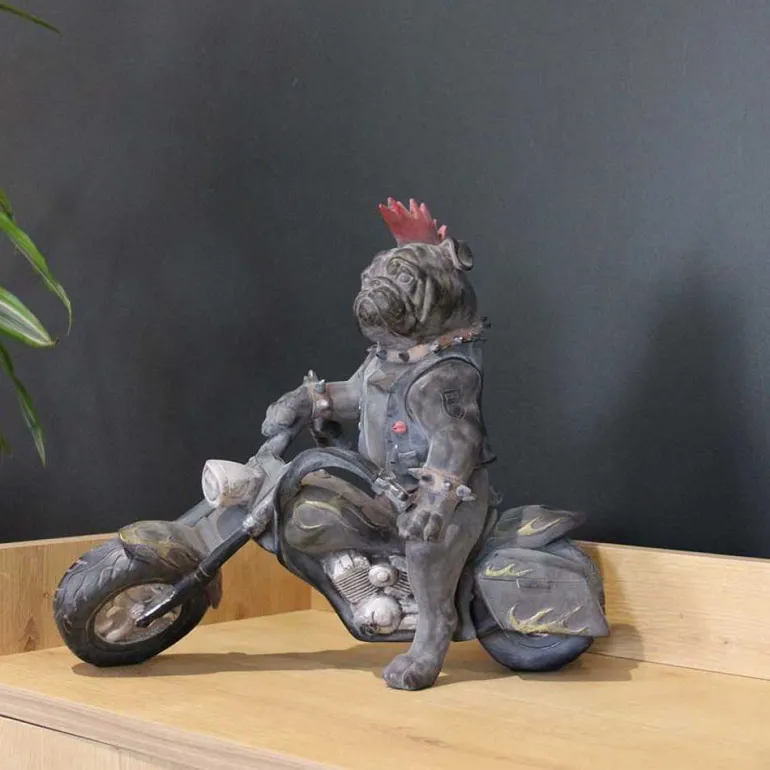 Statuette animal motard en polyrésine (Chien)
