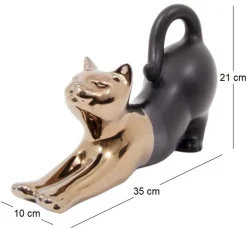Statuette chat allongé en céramique Zoya (Noir et or)