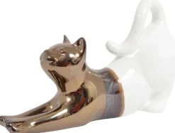Statuette chat allongé en céramique Zoya (Blanc et or)