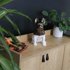 Statuette chien bouledogue en céramique Zoya (Blanc et or)