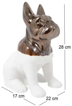 Statuette chien bouledogue en céramique Zoya (Blanc et or)