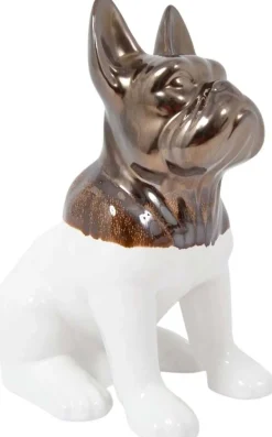 Statuette chien bouledogue en céramique Zoya (Blanc et or)