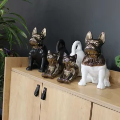 Statuette chien bouledogue en céramique Zoya (Noir et or)