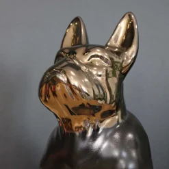 Statuette chien bouledogue en céramique Zoya (Noir et or)