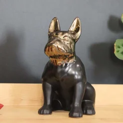Statuette chien bouledogue en céramique Zoya (Noir et or)