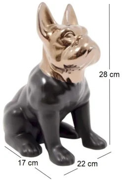 Statuette chien bouledogue en céramique Zoya (Noir et or)