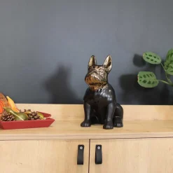 Statuette chien bouledogue en céramique Zoya (Noir et or)
