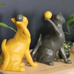 Statuette en céramique chat avec balle Shadow (Gris)