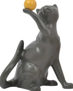 Statuette en céramique chat avec balle Shadow (Gris)