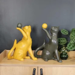 Statuette en céramique chat avec balle Shadow (Jaune)