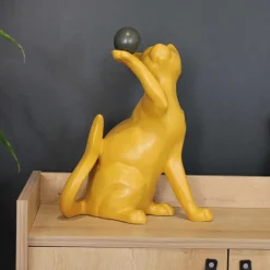 Statuette en céramique chat avec balle Shadow (Jaune)