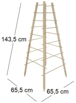 Support en bois de pin pour plantes 4 piquets (Pyramide)