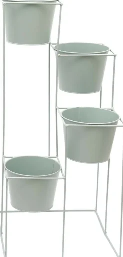 Support à plantes 4 jardinières en métal Scandi 30 x 70 cm (Vert d'eau)