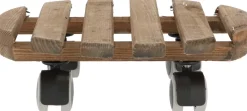Support à roulettes en bois pour plantes d'intérieur (Rond - Teinté marron)