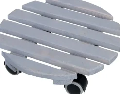 Support à roulettes en bois pour plantes d'intérieur (Rond - Gris)
