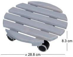 Support à roulettes en bois pour plantes d'intérieur (Rond - Gris)