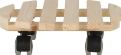 Support à roulettes en bois pour plantes d'intérieur (Rond - Naturel)