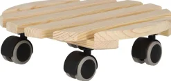 Support à roulettes en bois pour plantes d'intérieur (Rond - Naturel)