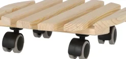 Support à roulettes en bois pour plantes d'intérieur (Rond - Naturel)