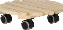 Support à roulettes en bois pour plantes d'intérieur (Rond - Naturel)