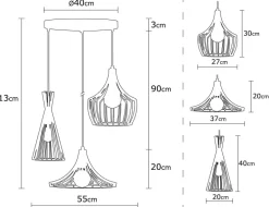 Suspension en métal 3 abat-jour Mezopotamya