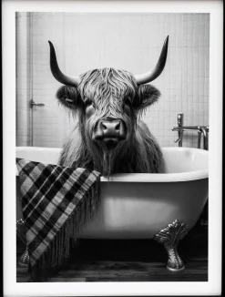 Tableau décoratif noir et blanc Cow bath (45 x 60 cm)