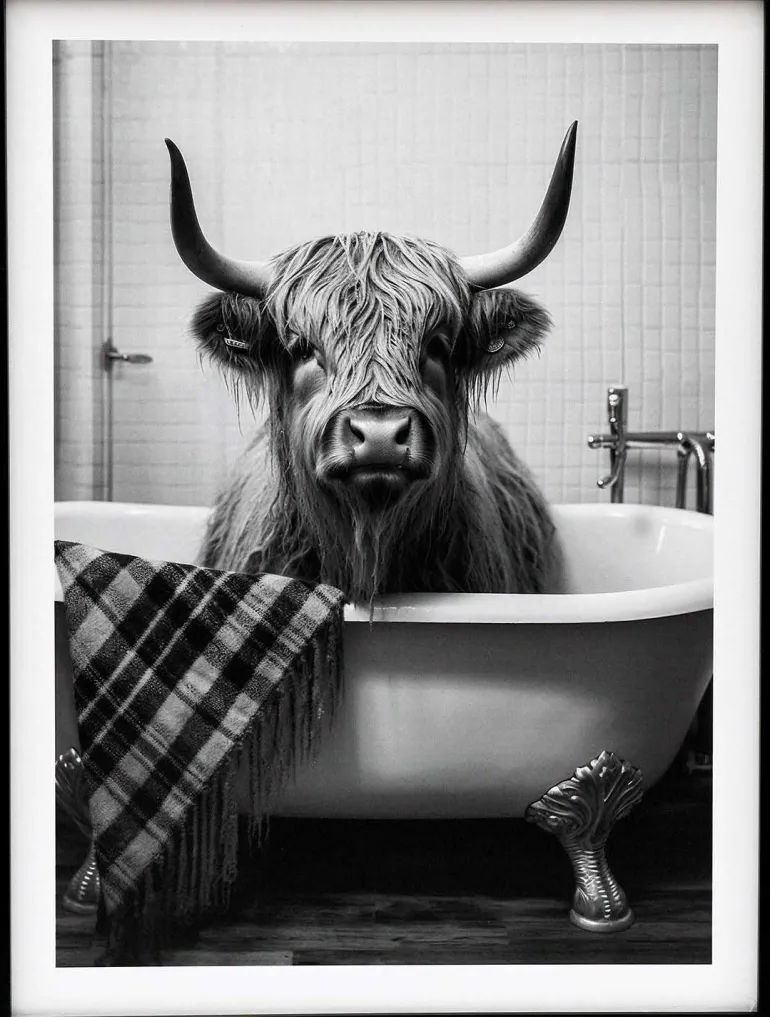 Tableau décoratif noir et blanc Cow bath (45 x 60 cm)