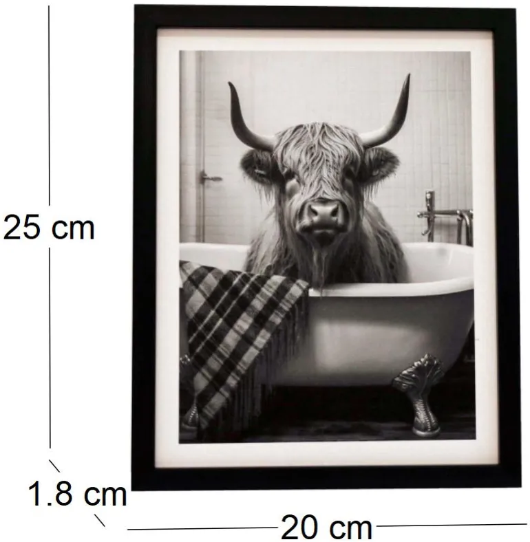 Tableau décoratif noir et blanc Cow bath (20 x 25 cm)