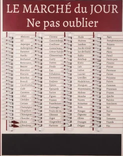 Tableau liste de courses Marché du jour