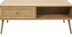 Table basse cannage et bois 1 tiroir Bali