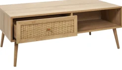 Table basse cannage et bois 1 tiroir Bali