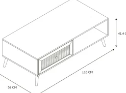 Table basse cannage et bois 1 tiroir Bali
