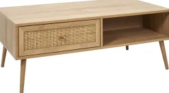 Table basse cannage et bois 1 tiroir Bali