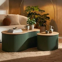 Table basse en bois d'hévéa Frankfurt (Set de 2) (Vert)