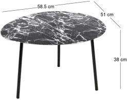 Table basse en métal imitation marbre Ovoid 58 x 51 cm (Noir)
